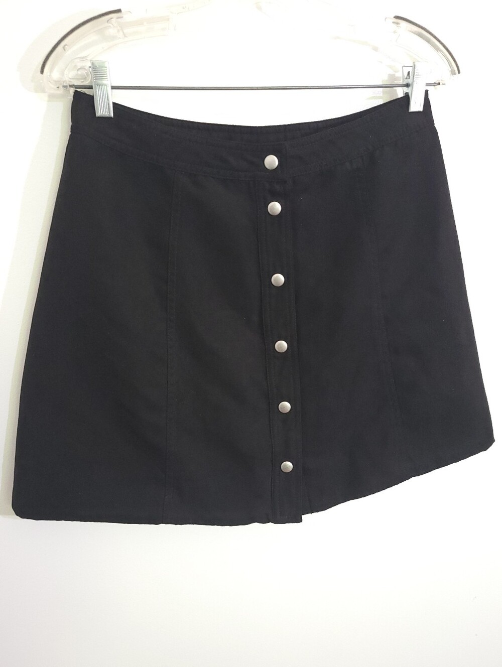 H&M Divided Black Velveteen Snap-Button Mini Skirt Size 10
